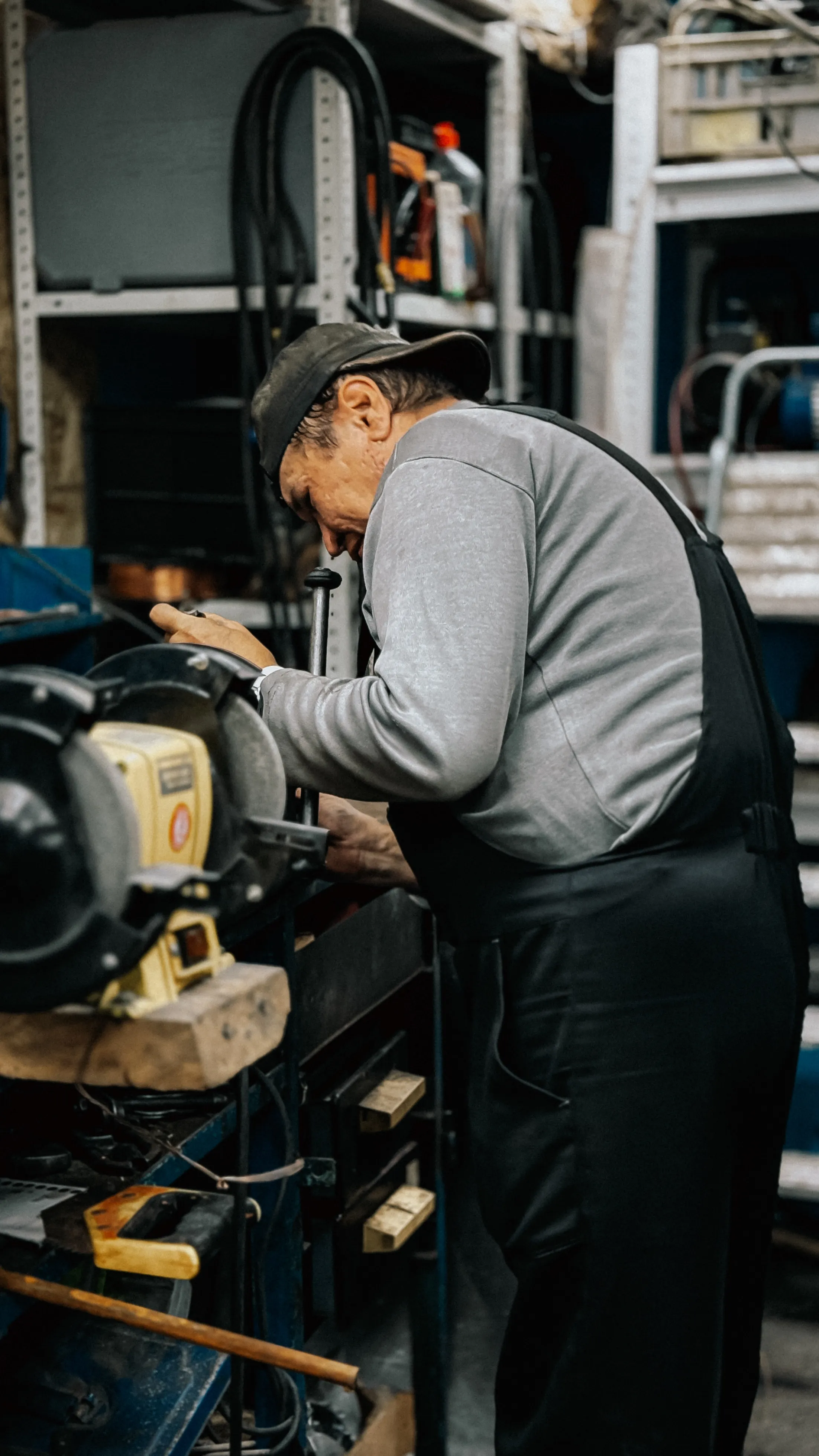 Machinist working at a lathe